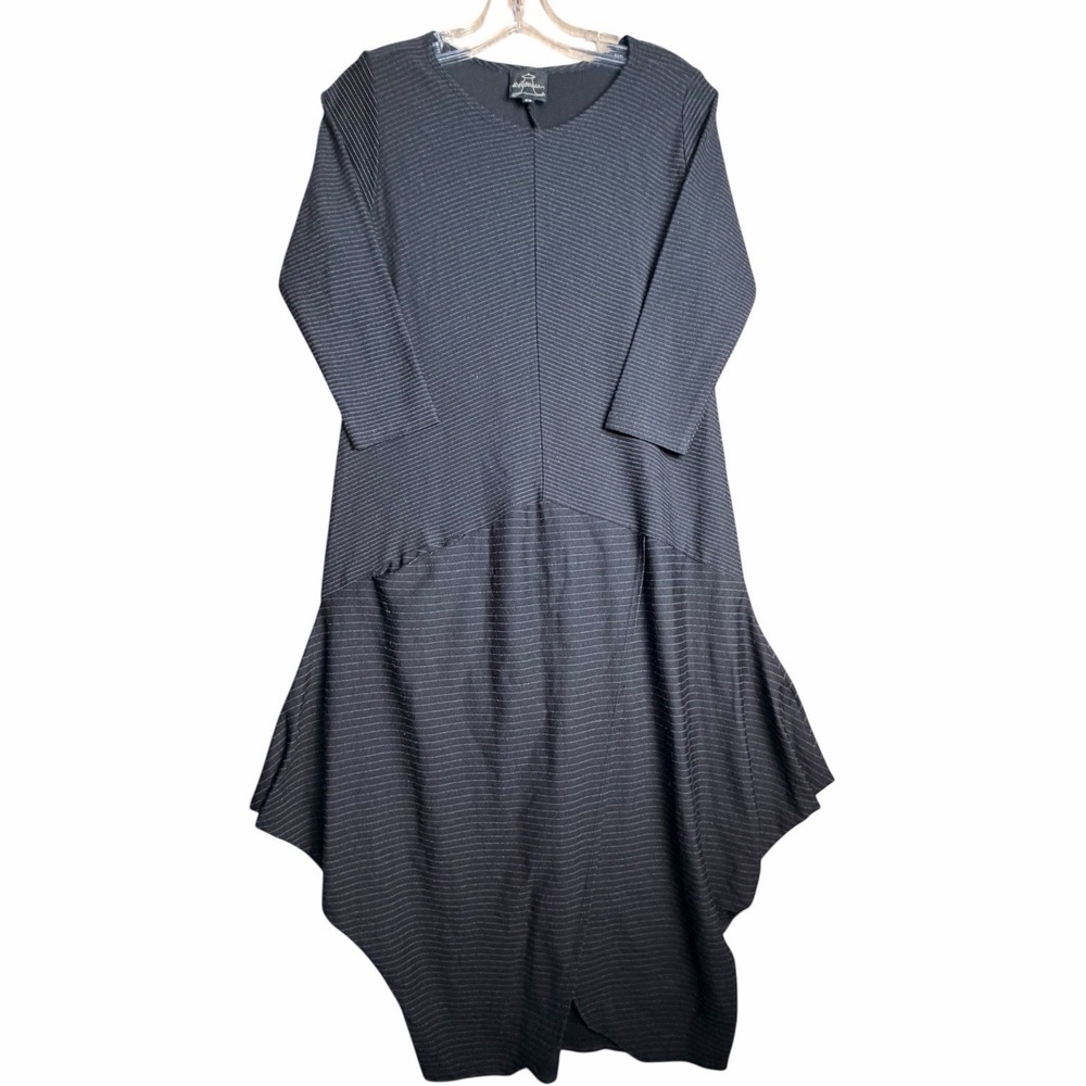 Spirithouse Slingshot Dress‎ XS Pinstripe Asym Draped Cocoon Made LA USA Artsy